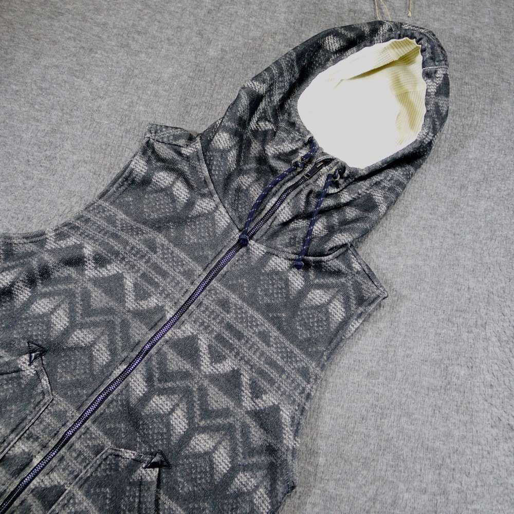 Burton Dryride Hooded Vest Womens Small Gray Aztec Print Full Zip Sleeveless